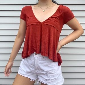 Urban Outfitters Maroon Peplum Soft Top Size S